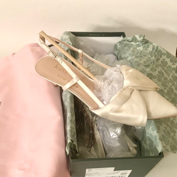 Kate Spade Marseille Ivory White Satin Bow Slingback Pumps Kitten Heel Shoes 8 - Picture 15 of 16